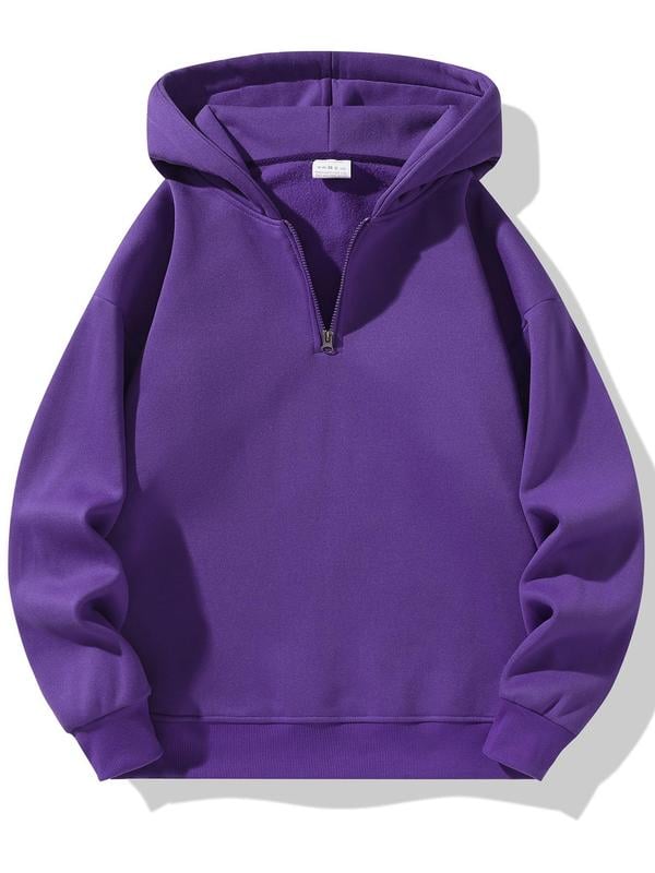 💥Unisex style💥 Regular Fit Solid Half Zip Drop Shoulder Essentials Hoodie