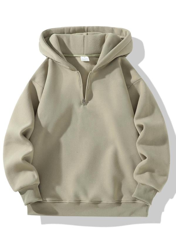 💥Unisex style💥 Regular Fit Solid Half Zip Drop Shoulder Essentials Hoodie