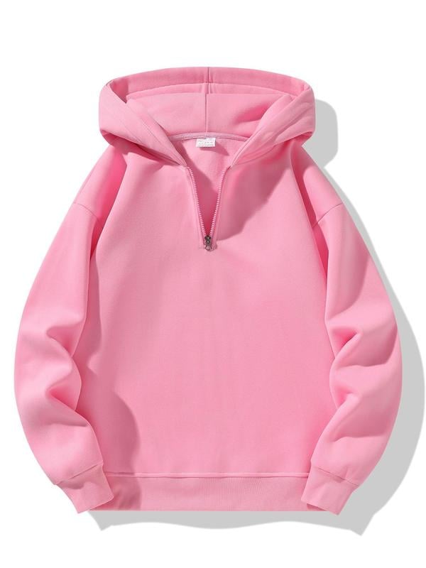 💥Unisex style💥 Regular Fit Solid Half Zip Drop Shoulder Essentials Hoodie
