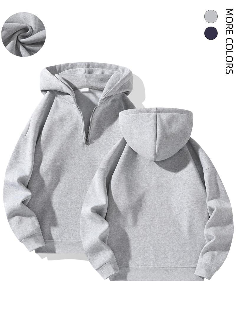 💥Unisex style💥 Regular Fit Solid Half Zip Drop Shoulder Essentials Hoodie